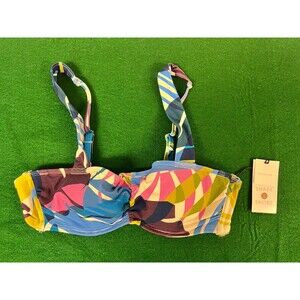 NEW Shade & Shore Women's Underwire Bikini Top Tropical Floral Print Blue 32B